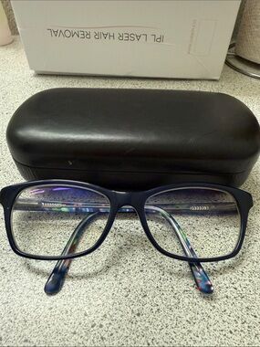 bebe Floral Blue Rectangular Glasses with Multicolor Accents
